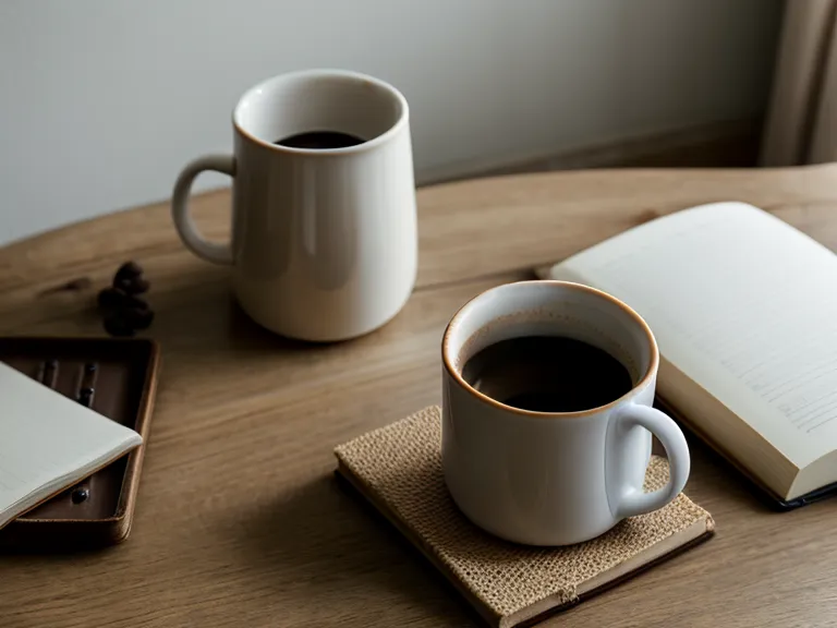 Coffee mug beside a productivity and focus tracking notebook on a remote developer's desk during the caffeine baseline phase