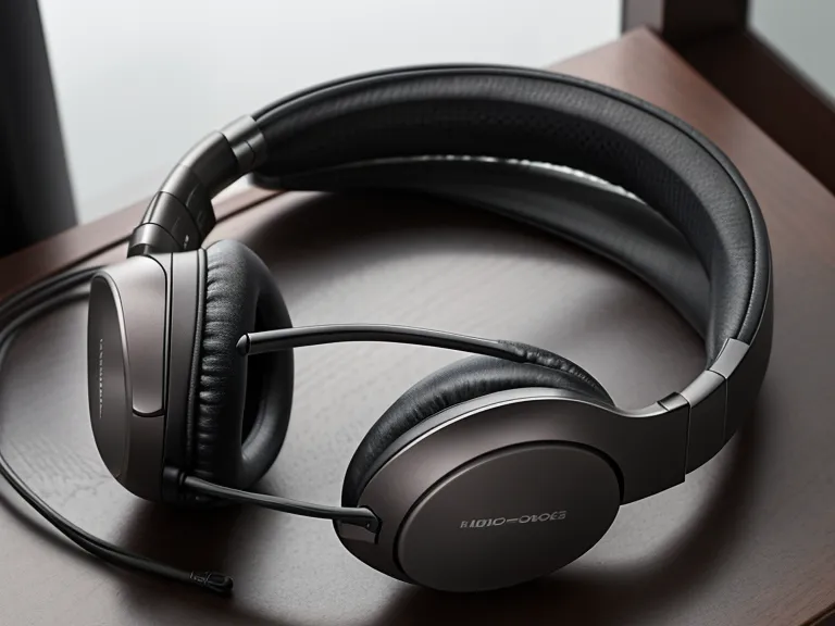 Noise-canceling headphones and a glass of water on a clean desk.