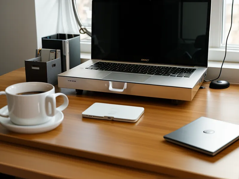 Remote freelance developer's desk during a scheduled silence focus block, part of a NeuroPrime cognitive recovery routine for Zoom fatigue