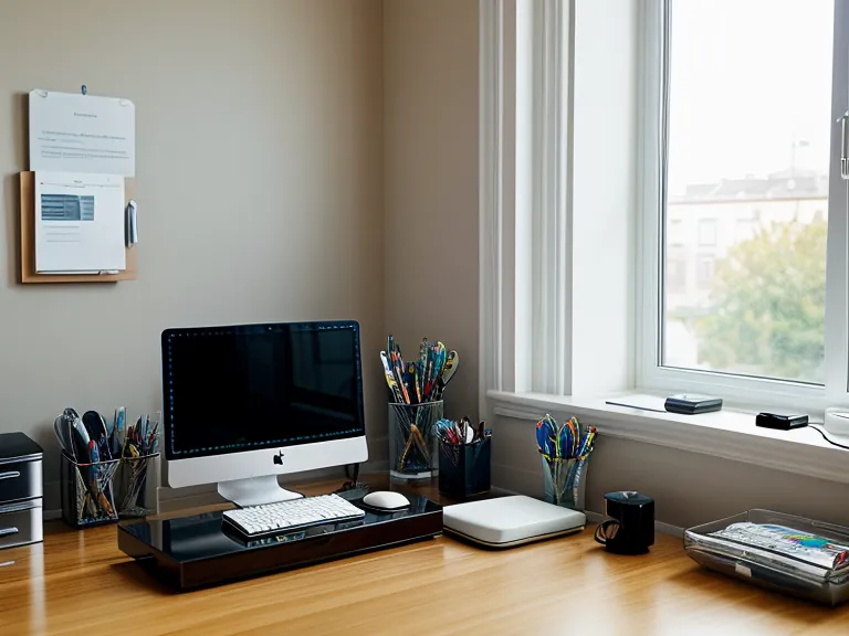 Dim, hazy home office desk at night evoking remote work burnout and cognitive health fog after years of remote work